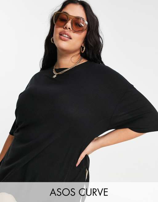 ASOS DESIGN Curve oversized t-shirt with side splits and stitch detail ...