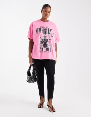Asos Curve Asos Design Curve Oversized T-shirt With Skeleton Graphic In Pink
