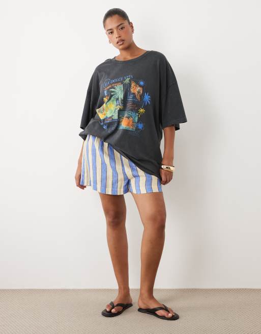 ASOS DESIGN CURVE Oversized t-shirt with souvenir postcard graphic in charcoal, 4 of 4