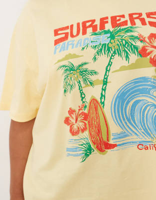 Asos Curve Asos Design Curve Oversized T-shirt With Surfer Graphic In Yellow