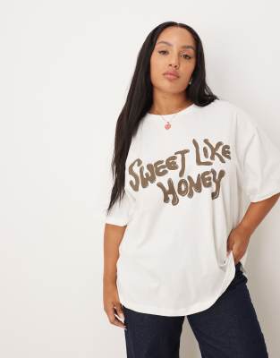 Asos Curve Asos Design Curve Oversized T-shirt With Sweet Like Honey Slogan Graphic In White