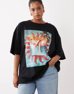 Asos Curve Asos Design Curve Oversized T-shirt With Swimming Pool Photographic In Multi