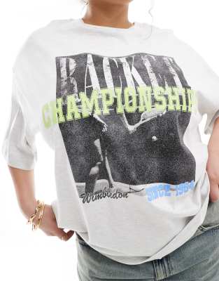Asos Curve Asos Design Curve Oversized T-shirt With Tennis Championships Graphic In White