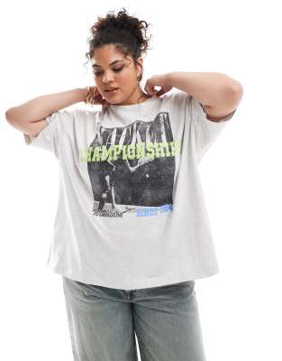ASOS Curve ASOS DESIGN Curve oversized t-shirt with tennis championships graphic in ice marl-White