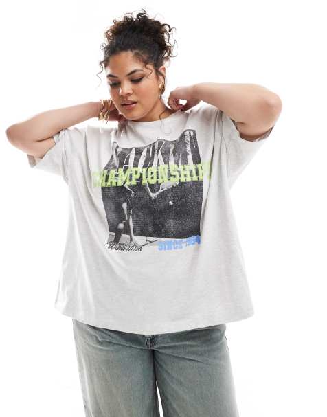 ASOS DESIGN Curve oversized t-shirt with tennis championships graphic in ice marl - view 1