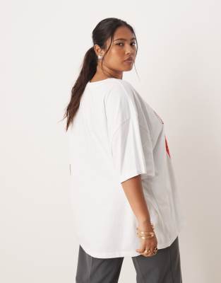 Asos Curve Asos Design Curve Oversized T-shirt With Thailand Graphic In White