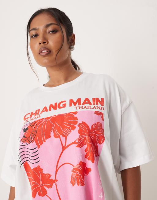 ASOS DESIGN Curve oversized t-shirt with thailand graphic in white