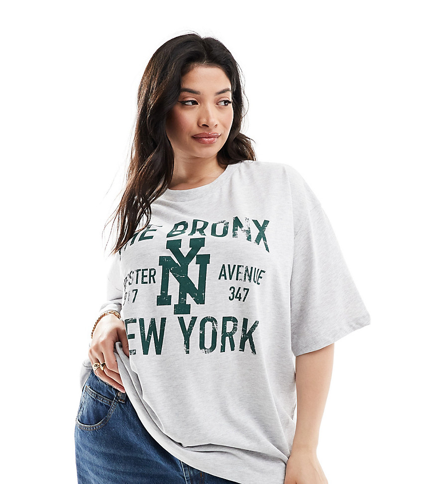 ASOS DESIGN Curve oversized t-shirt with the bronx graphic in ice marl-Grey