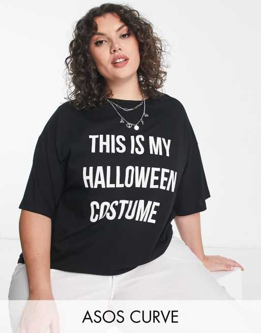 ASOS DESIGN Curve oversized t shirt with this is my halloween costume in black