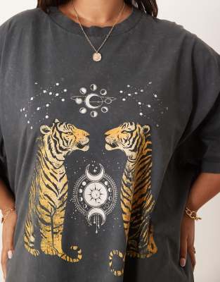 Asos Curve Asos Design Curve Oversized T-shirt With Tiger Graphic