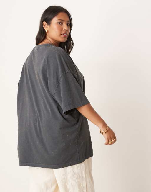 ASOS DESIGN Curve oversized t-shirt with tiger graphic in washed charcoal