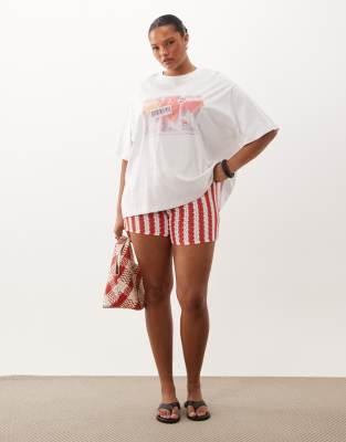 Asos Curve Asos Design Curve Oversized T-shirt With Tropical Cocktails Graphic In White