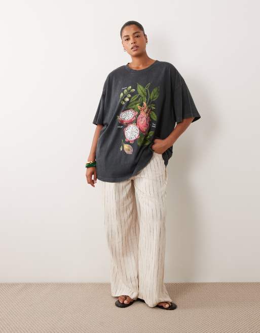 ASOS DESIGN Curve oversized T-shirt with vintage dragon fruit graphic in washed charcoal