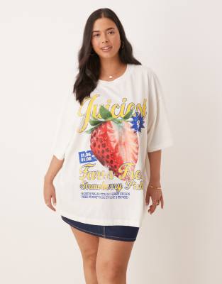 Asos Curve Asos Design Curve Oversized T-shirt With Vintage Strawberry Graphic