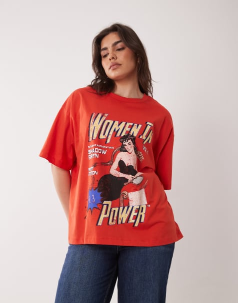 ASOS DESIGN Curve oversized t-shirt with women in power graphic in red