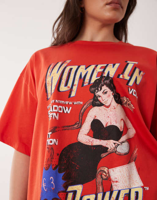 ASOS DESIGN Curve oversized t-shirt with women in power graphic in red, 2 of 4