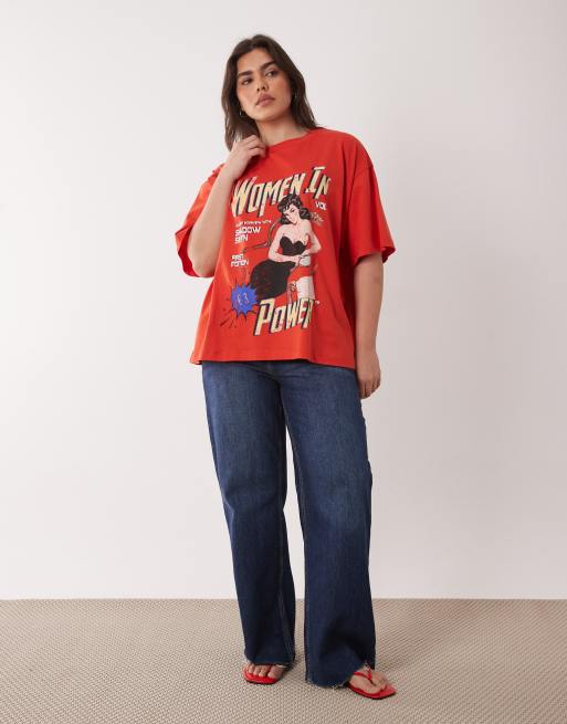 ASOS DESIGN Curve oversized t-shirt with women in power graphic in red, 4 of 4