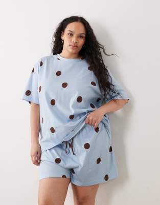 Asos Curve Asos Design Curve Oversized Tee And Short Pajama Set In Blue