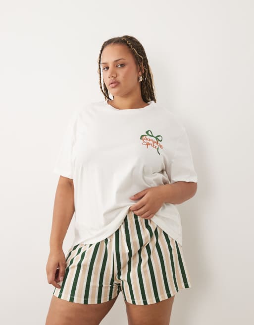 ASOS DESIGN Curve oversized tee and shorts pajama set in pumpkin spice print, 2 of 4