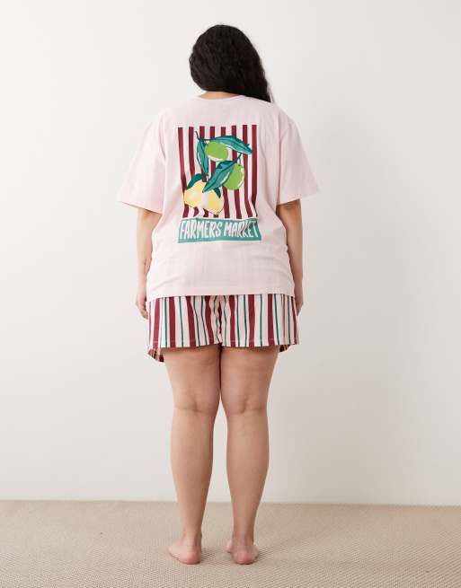 ASOS DESIGN Curve oversized tee and shorts pajama set with farmers market graphic, 2 of 4