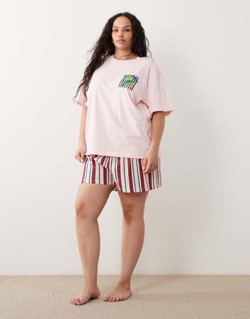 ASOS DESIGN Curve oversized tee and shorts pajama set with farmers market graphic, 4 of 4