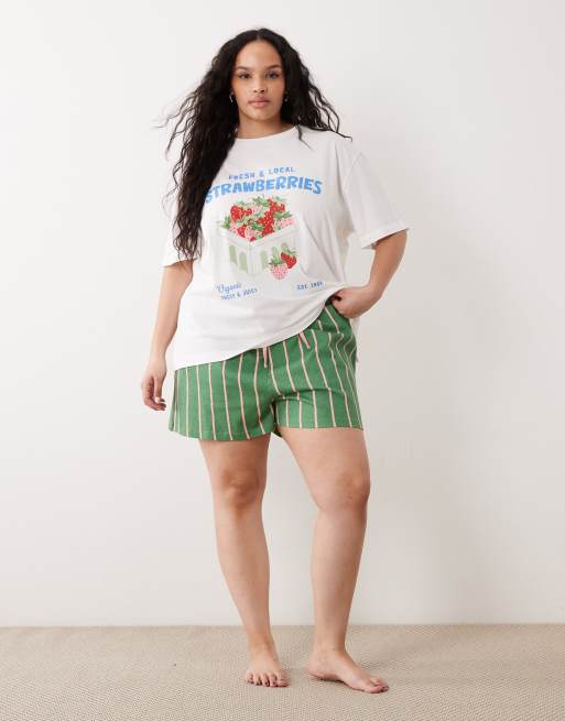 ASOS DESIGN Curve oversized tee and shorts pajama set with strawberry graphic, 3 of 4