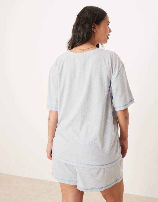 ASOS DESIGN Curve oversized tee and shorts pyjama set in blue marl, 4 of 4