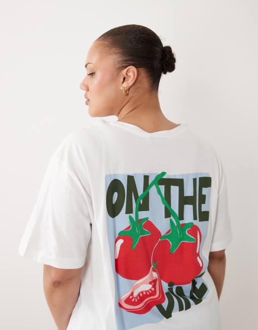 ASOS DESIGN Curve oversized tee and shorts pyjama set with tomato graphic in blue, 4 of 4