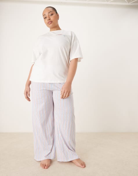 ASOS DESIGN Curve oversized tee and wide leg jersey pants pajama set in pizza & wine graphic - view 1