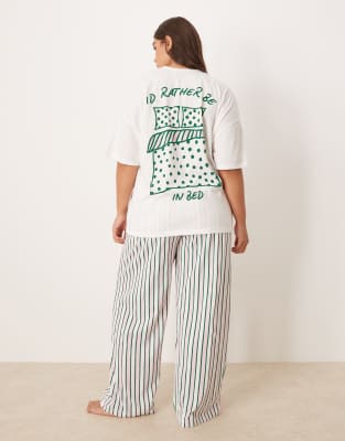 ASOS DESIGN Curve oversized tee and wide leg pants in stripe bed graphic-Green