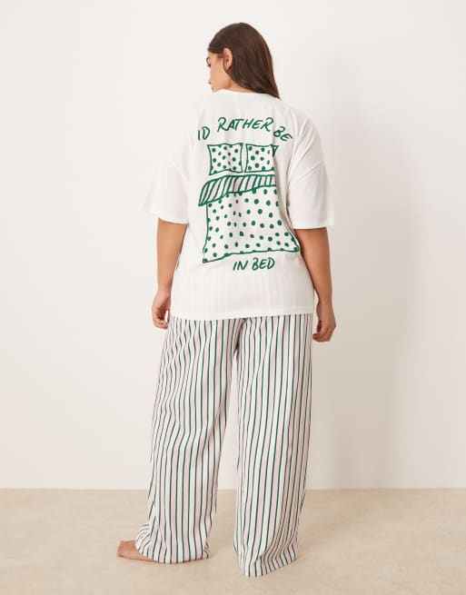 ASOS DESIGN Curve oversized tee and wide leg pants in stripe bed graphic