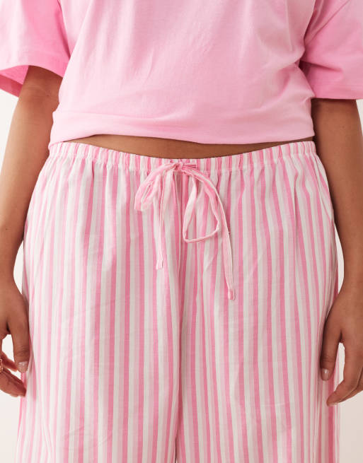 ASOS DESIGN Curve oversized tee and woven wide leg pants pajama set in pink pasta graphic, 4 of 4