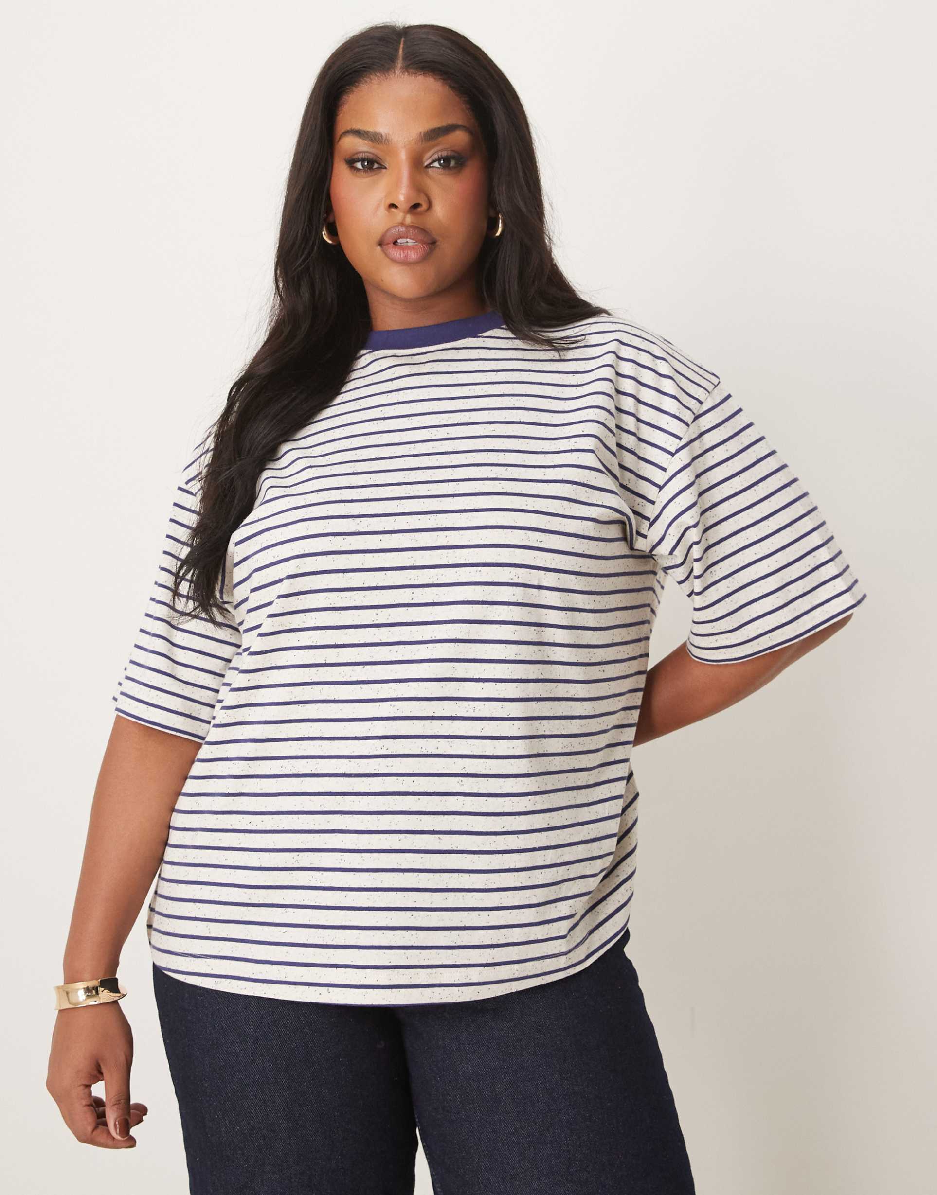 asos design curve oversized tee in neppy stripe