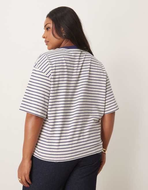 ASOS DESIGN Curve oversized tee in neppy stripe