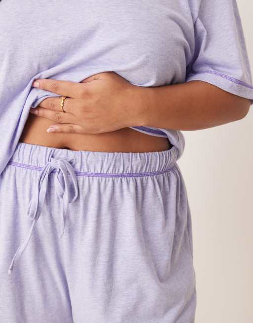 ASOS DESIGN Curve oversized tee & short pyjama set in lilac marl, 3 of 4