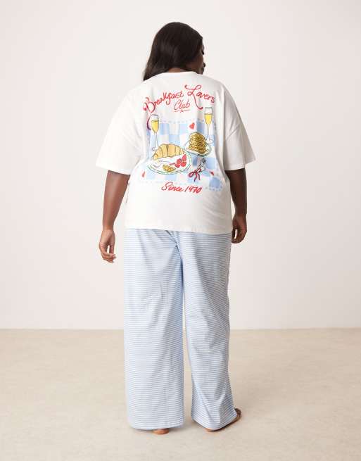 ASOS DESIGN Curve oversized tee & wide leg pants in breakfast lovers print