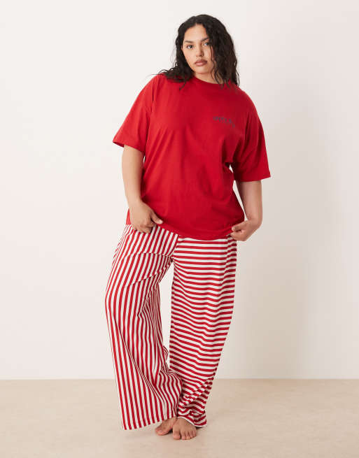 ASOS DESIGN Curve oversized tee & wide leg pants pajama set in Apres Ski print