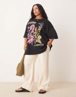 Asos Curve Asos Design Curve Oversized Tee With Nevada Floral Graphic In Black