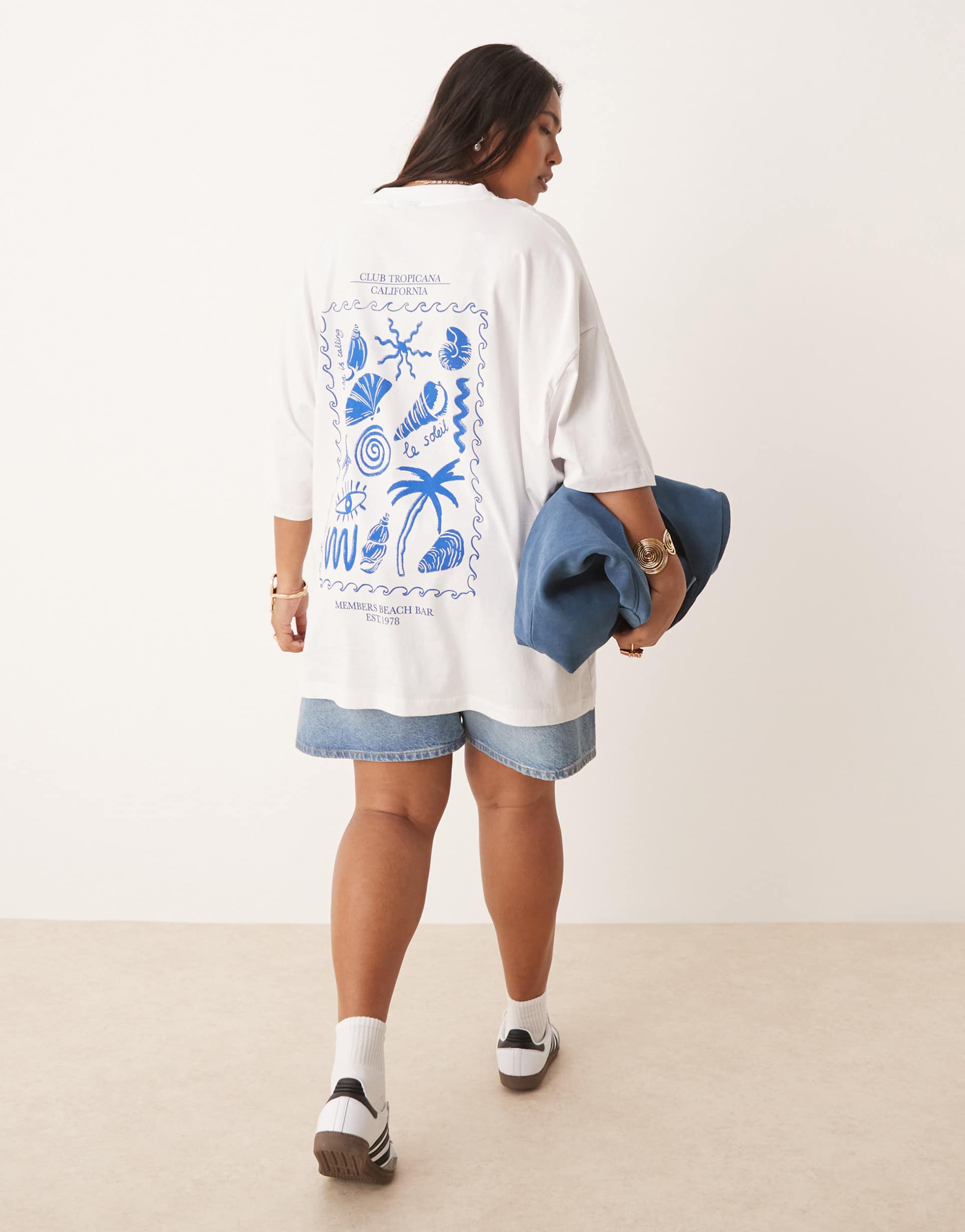 asos design curve oversized tee with shell back graphic in white