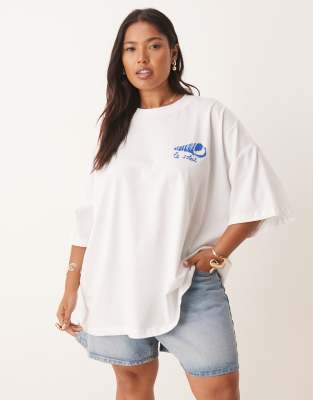 Asos Curve Asos Design Curve Oversized Tee With Shell Back Graphic In White