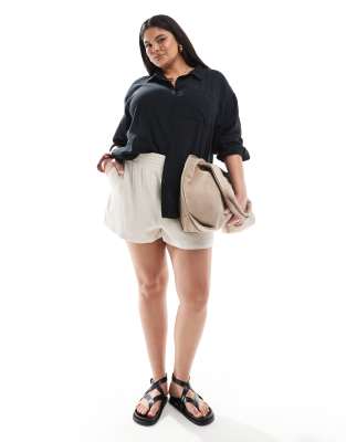 Asos Curve Asos Design Curve Oversized Textured Cotton Shirt In Black