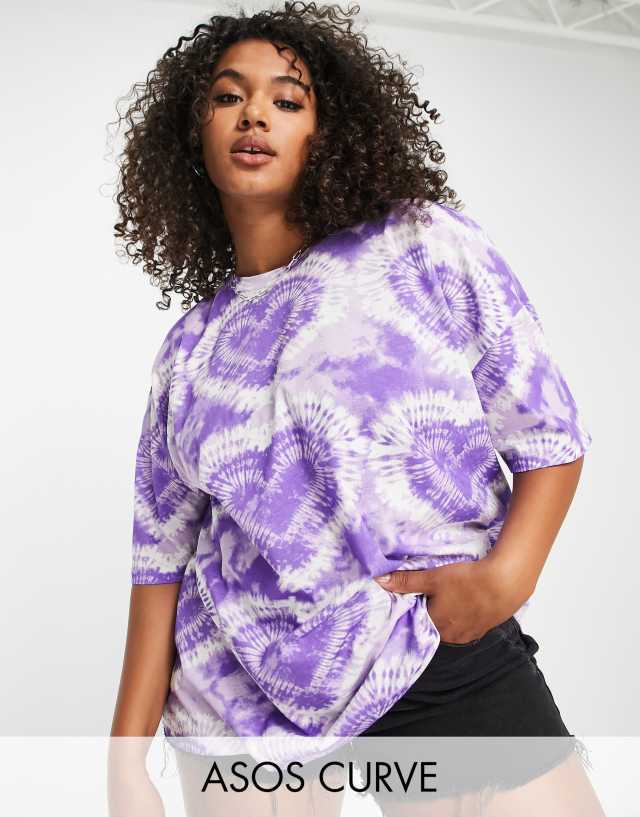 ASOS DESIGN Curve oversized tie dye heart t-shirt in lilac