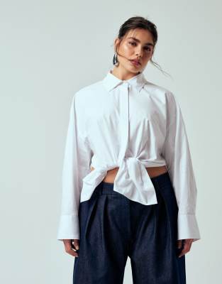 Asos Design Curve Oversized Tie Front Shirt In White