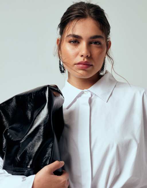 ASOS DESIGN Curve oversized tie front shirt in white, 2 of 4