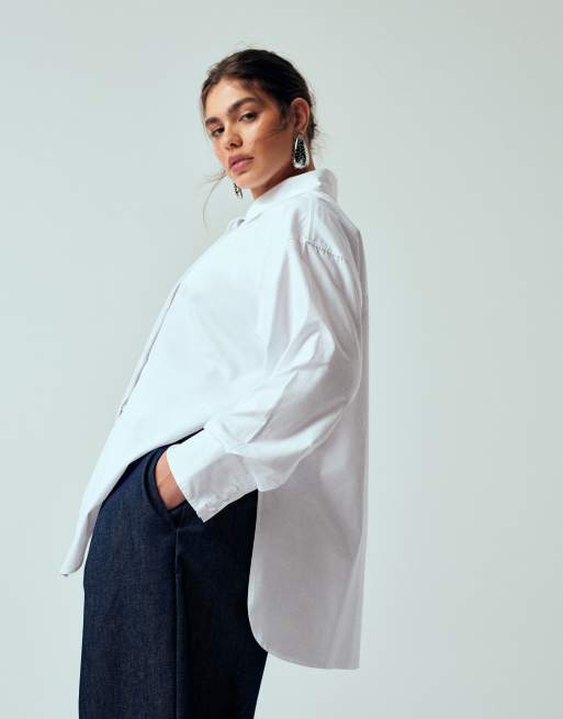 ASOS DESIGN Curve oversized tie front shirt in white, 4 of 4