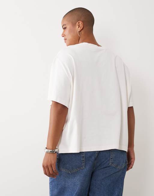 ASOS DESIGN Curve oversized top met korte mouwen en tandenprint in crème, 4 van 4