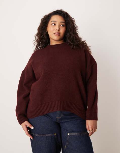 ASOS DESIGN Curve - Oversized trui met ronde hals en ronde zoom in paars - view 1