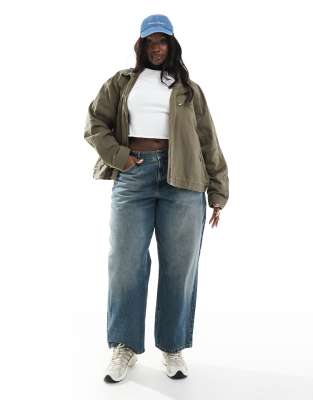 Asos Curve Asos Design Curve Oversized Twill Funnel Neck Jacket In Green