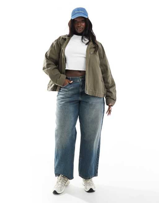 ASOS DESIGN Curve oversized twill funnel neck jacket in dark olive