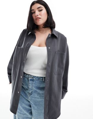 Asos Curve Asos Design Curve Oversized Twill Jacket In Charcoal-gray